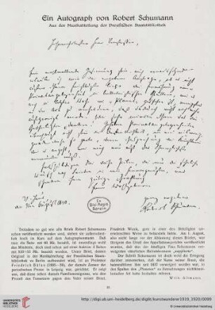 1: Ein Autograph von Robert Schumann : aus der Musikabteilung der Preußischen Staatsbibliothek