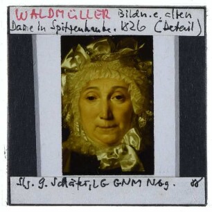 Waldmüller, Bildnis einer alten Dame in Spitzenhaube : Kopf