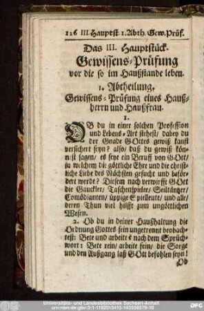 1. Abtheilung. Gewissens-Prüfung eines Haußherrn und Haußfrau.