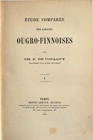 Étude comparée des langues Ougro-Finnoises par Ch. E. de Ujfalvy, I