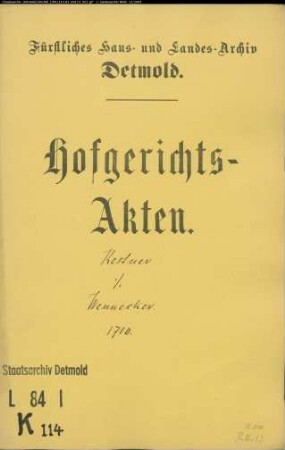Kestner, Hofgerichtssekretär gegen Wenneker in der Oettern - Schuldforderung