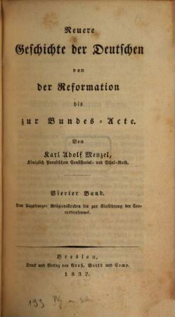 Neuere Geschichte der Deutschen von der Reformation bis zur Bundes-Acte, Vierter Band. Vom Augsburger Religionsfrieden bis zur Einführung der Concordienformel