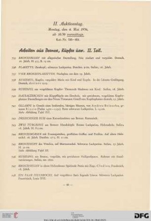 II. Auktionstag: Montag, den 4. Mai 1936, ab 10.30 Uhr vormittags (Nr. 735-851)