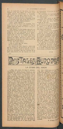 La crisis del amor : Postales europeas