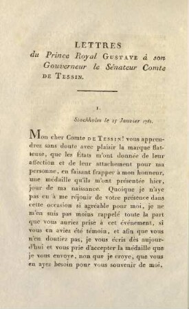 8-20, Lettres du Prince Royal Gustave à son Gouverneur le Sénateur Comte de Tessin