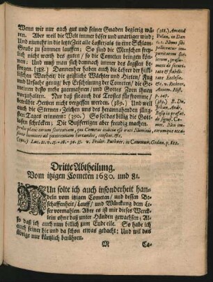 Dritte Abtheilung. Vom itzigen Cometen 1680. und 81.