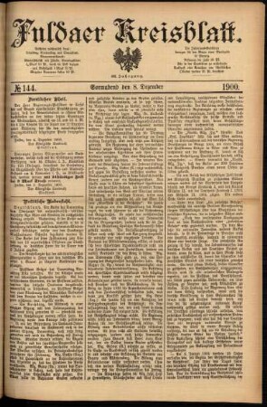 Erste Ausgabe vom Samstag, den 08. Dezember 1900.