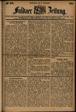 Ausgabe vom Samstag, den 06. September 1884.