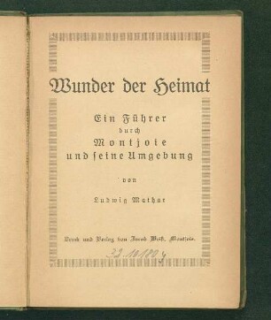 Wunder der Heimat : ein Führer durch Montjoie und seine Umgebung
