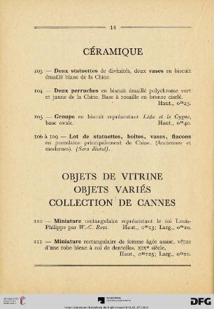 Objets de vitrine - Objets variés - Collection de Cannes (Nr. 110-140)