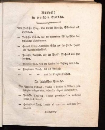 Innhalt in teutscher Sprache.
