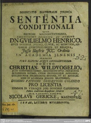 Dissertatio Inauguralis Iuridica De Sententia Conditionali