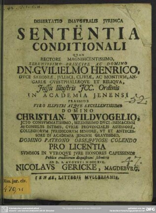 Dissertatio Inauguralis Iuridica De Sententia Conditionali