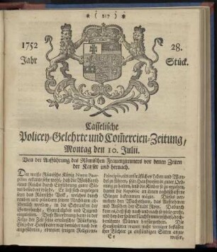 28. Stueck, Montag den 10. Julii 1752