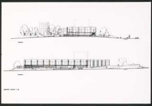Theater- und Konzerthaus, Solingen Wettbewerb: Südansicht, Ostansicht 1:200