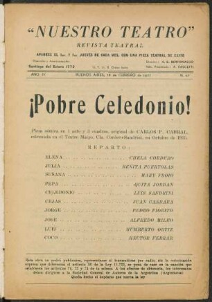 1937004700: ¡Pobre Celedonio! : pieza cómica en 3 cuadros