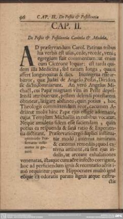 Cap. II. De Pestis & Pestilentiae Cautela & Medela