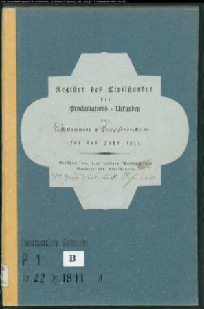 Zivilstandsregister der evangelischen Gemeinde Amelunxen, Kreis Höxter (A 1811). (Gemeinde: Evangelische Gemeinde Amelunxen, Kreis Höxter)