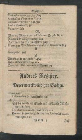 Anderes Register. Derer merckwürdigen Sachen.