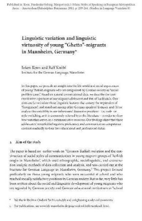 Linguistic variation and linguistic virtuosity of young “Ghetto”-migrants in Mannheim, Germany