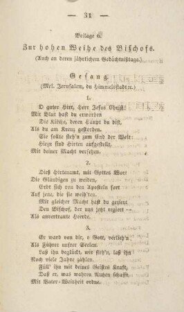 Beilage 6. Zur hohen Weihe des Bischofs.