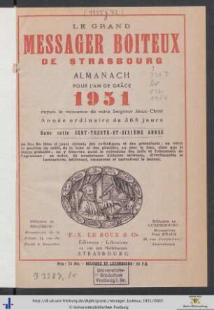 136. Année: Le grand messager boiteux de Strasbourg: Almanach Pour L'An De Grâce 1951