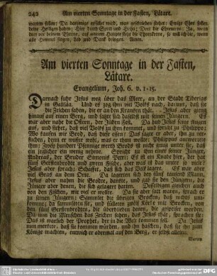 Am vierten Sonntage in der Fasten, Laetare. Evangelium, Joh. 6, v. 1-15