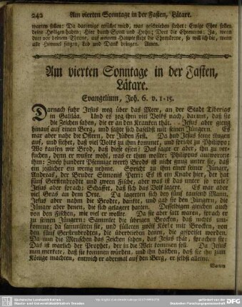 Am vierten Sonntage in der Fasten, Laetare. Evangelium, Joh. 6, v. 1-15