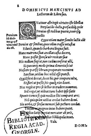 Dominicvs Mancinvs Ad Lectorem Libro suo.