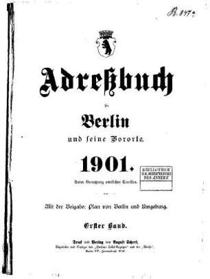 Adreßbuch für Berlin und seine Vororte 1901 Erster Band