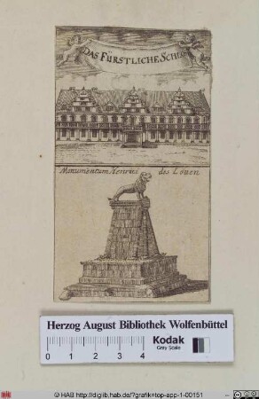 Oben: das Fürstliche Schloss. Unten: Monumentum Henrici des Löwen
