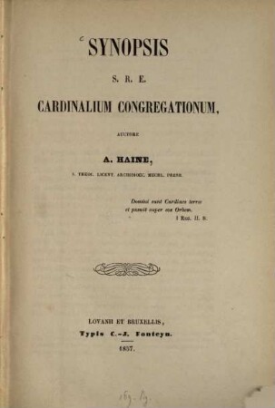 Synopsis S. R. E. Cardinalium Congregationum