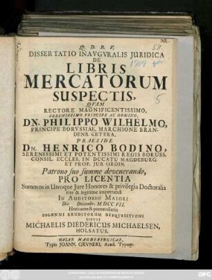Dissertatio Inavgvralis Juridica De Libris Mercatorum Suspectis