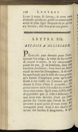 Lettre XII. Aspasie a Alcibiade. - Lettre XIII. Alcibiade a Axiochus.