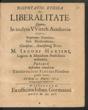 Disputatio Ethica De Liberalitate