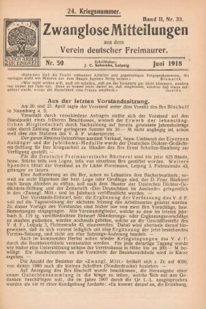 Nr. 50 Juni 1918 24. Kriegsnummer. Band II, Nr. 33.