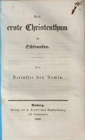 Das erste Christenthum in Ostfranken