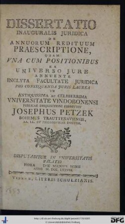 Dissertatio Inauguralis Juridica De Annuorum Redituum Praescriptione