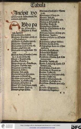 Incipit vocabularius in mammotrectum secundum ordinem alphabeti.