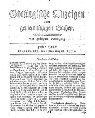 32stes Stück. Sonnabends, den 15sten August, 1772.