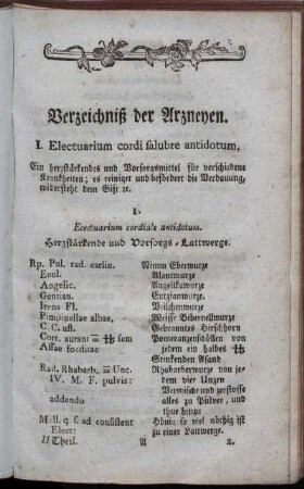 Verzeichniß der Arzneyen.