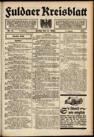 Zweite Ausgabe vom Freitag, den 31. März 1911.
