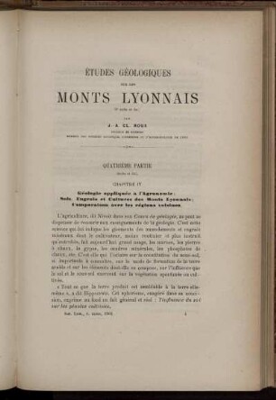 Études Géologiques Sur Les Monts Lyonnais