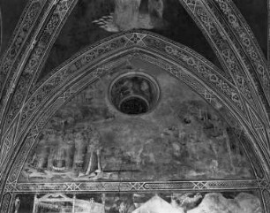 Ausmalung der Cappella della Croce — Kreuzlegende — Anbetung des Kreuzes durch die Königin von Saba