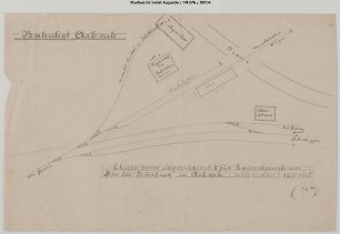 Asbach, Bahnhof: Skizze zum Lagerplatz No. 2 für Bauunternehmer Herr Jos. Bürling in Asbach. Mit skizziertem Gleisplan.
