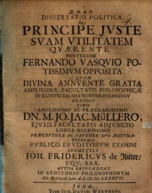 Diss. pol. de principe iuste suam utilitatem quaerente posterior