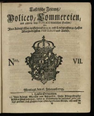 Nro. VII, Montags, den 16. Februarii 1733