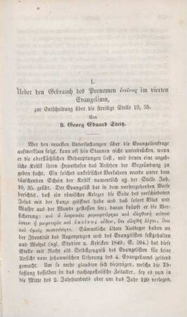 497-506 Ueber den Gebrauch des Pronomens echeinos im vierten Evangelium, zur Entscheidung über die streitige Stelle 19,35