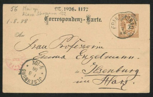 Postkarte an Emma Brandes : 31.07.1888
