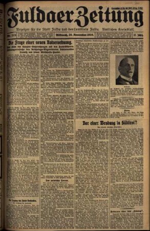 Erste Ausgabe vom Mittwoch, den 26. November 1930.